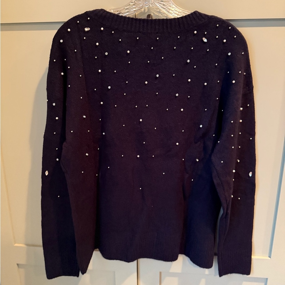 NWT Talbots Navy Crew Nexk Sweater w Faux Stone Accents SZ M - Picture 2 of 14